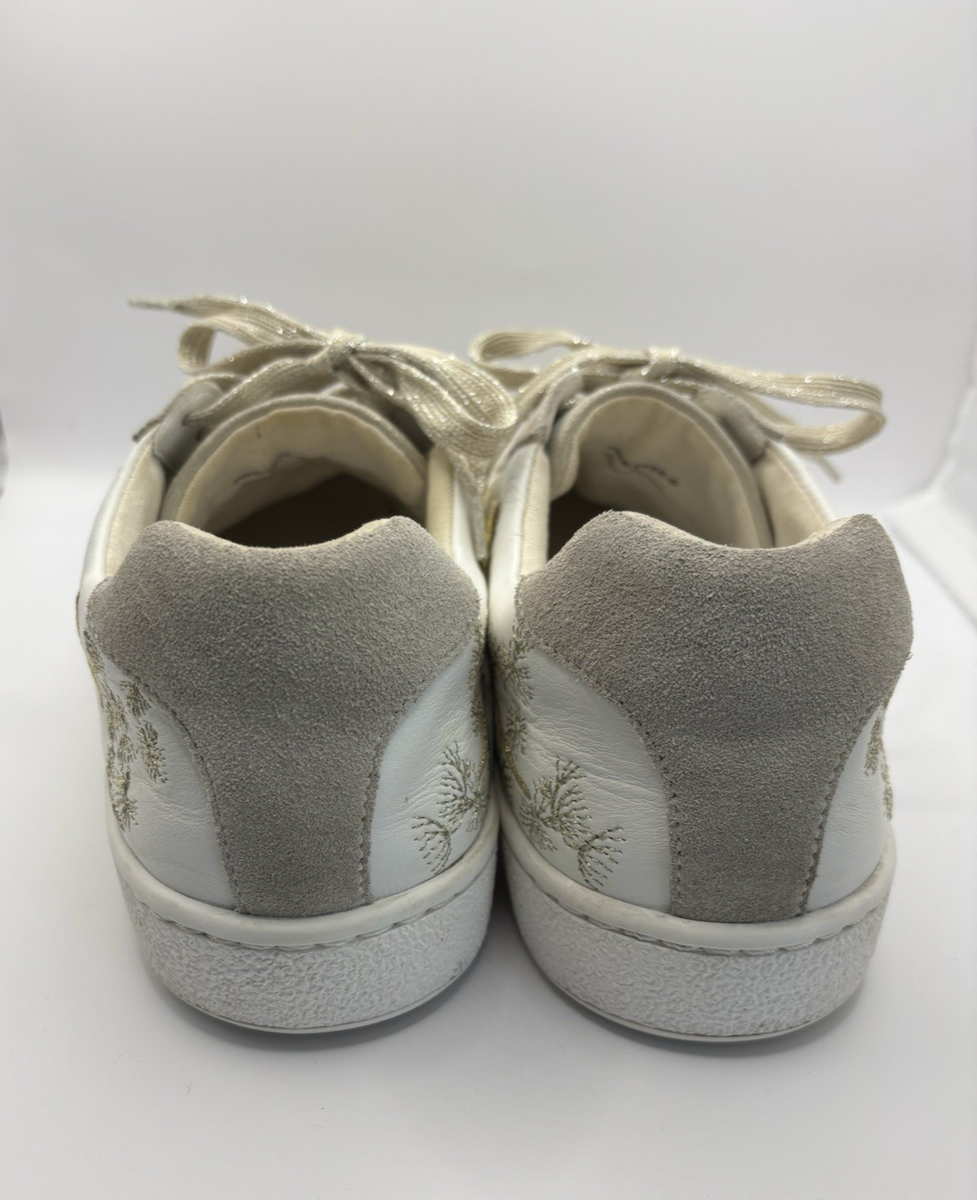 JOHNNY WAS Embroidered Leather Sneakers Vixie Floral Gold Gray