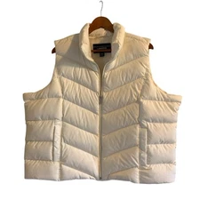 Lands End Down Puffer Vest Womens Size 2X Petite Cream Pockets Zipper Jacket