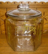 Vintage Yellow Print Glass Planters Peanuts Jar - Chips On Lid