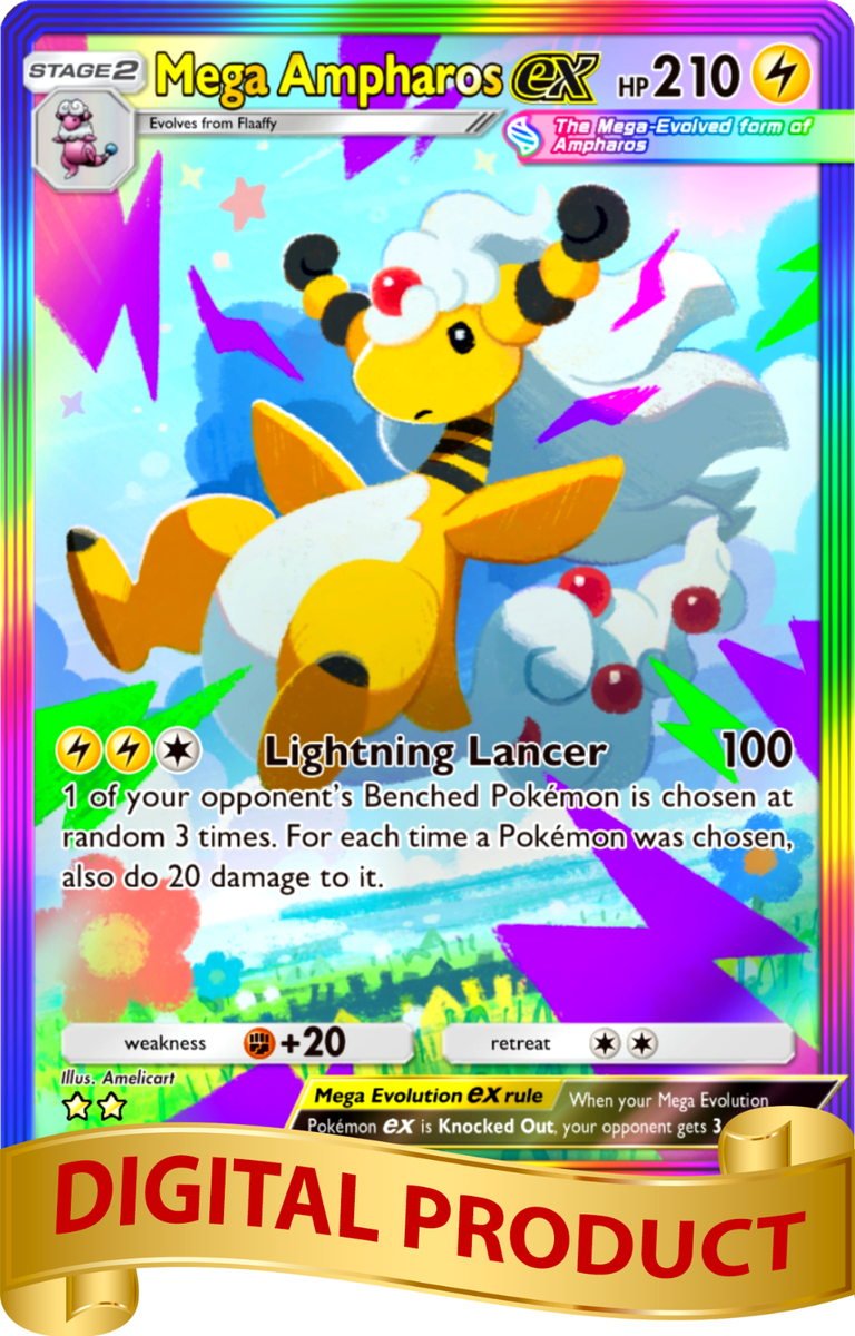 mega ampharos pokemon card Pokemon Pocket TCG Card 2 Star Full Rainbow Mega Ampharos EX Mega Rising  DIGITAL
