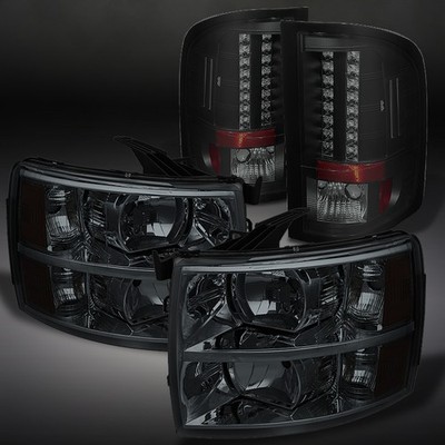 2007-2013 Silverado Smoked Headlights +Lumiled Led Tail Lights 07-13 set