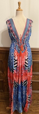 True Colours LA MODA Boho Maxi Crystal Kaftan  Dress Swimsuit Coverup S M NEW