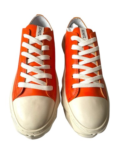 Schutz NEW Leather Lace Up Sneakers Energy Gianni Bright Orange Size 8.5 Women - Picture 4 of 9
