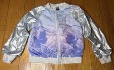 Frozen 2 Anna Elsa Metallic Coated Bomber Jacket Girls Size 10/12 Disney