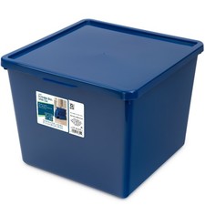 Large Plastic Kids Storage Bin with Lid Blue Toy Organizer Box 12 x 12.4 x 9.4