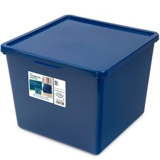 Large Plastic Kids Storage Bin with Lid Blue Toy Organizer Box 12 x 12.4 x 9.4