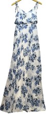 Lulus Womens V Neck Maxi Flowy Dress Sleeveless Size XS White Blue Floral