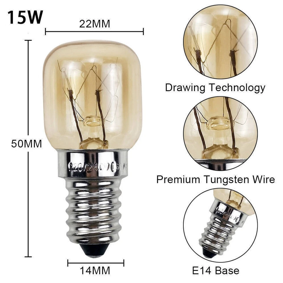 Oven Light Bulb E14 SES 15w 25w Fridge bulbs 300° Heat Resistant 240v Screw lamp - Image 4 of 4