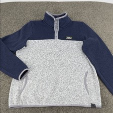 L.L. Bean Pullover Mens Medium Regular Navy Light Gray Sweater Fleece 1/4 Snap