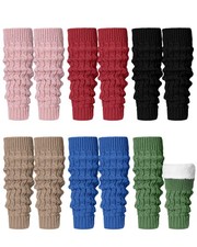 6 Pairs Women Fleece Lined Leg Warmers Knit Winter Warm Retro Leg Warmer Long...