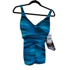 Miraclesuit Women's Draped Tankini Top Size 8 NEW Blue Swimsuit Slimming USA