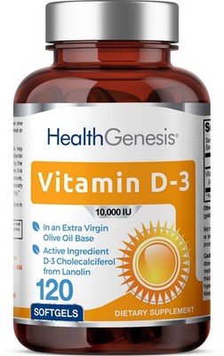 Health Genesis Vitamin D-3 10000 IU 120 Softgels - In Olive Oil