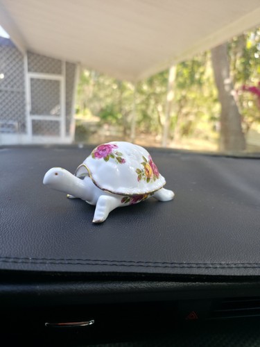 Cottage Rose Bone China Snail Candle Trinket Dish Figurine Gold Trim