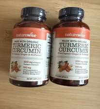 Naturewise Tumeric Curcumin + Organic Ginger & BioPerine 90 Capsules 1/28 (2x)