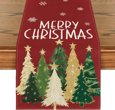 Merry Christmas Table Runner 13x72 Red Snowflakes Xmas Tree Winter Home Decor