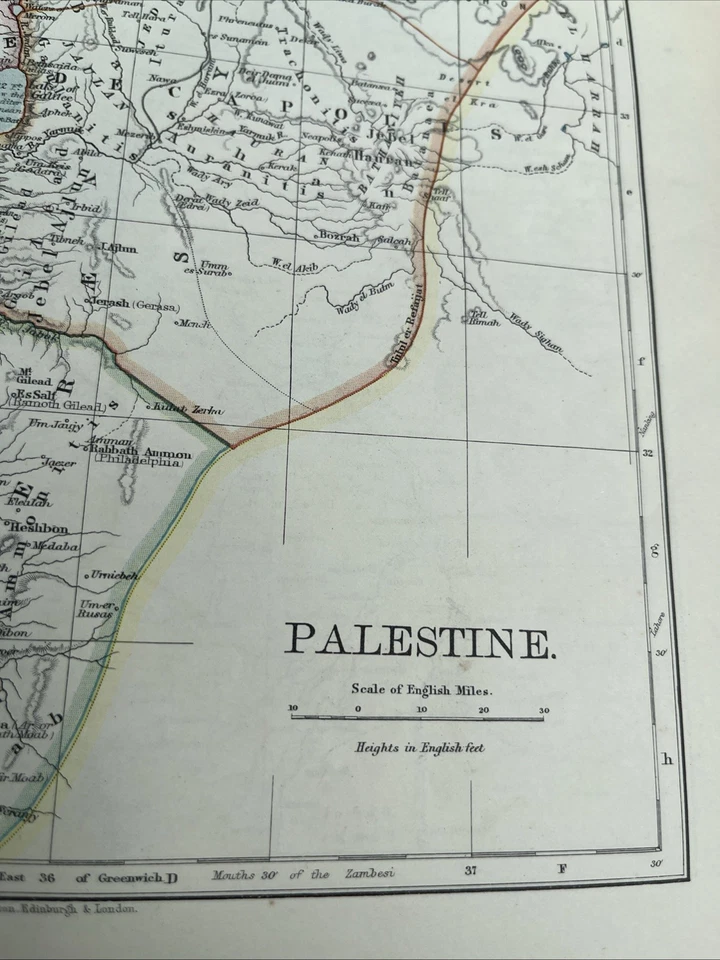 1902: Mapa de Palestina, Mar Rojo Guerra Mundial #62 impresión antigua Foto 2 de 4