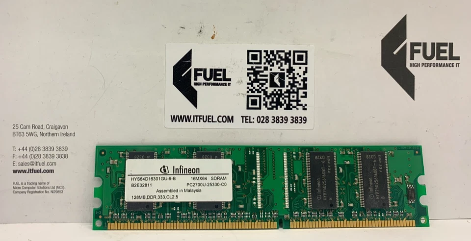 Infineon 128MB DDR ram memory module PC-2700 - HYS64D16301GU-6-B - Image 2 of 3