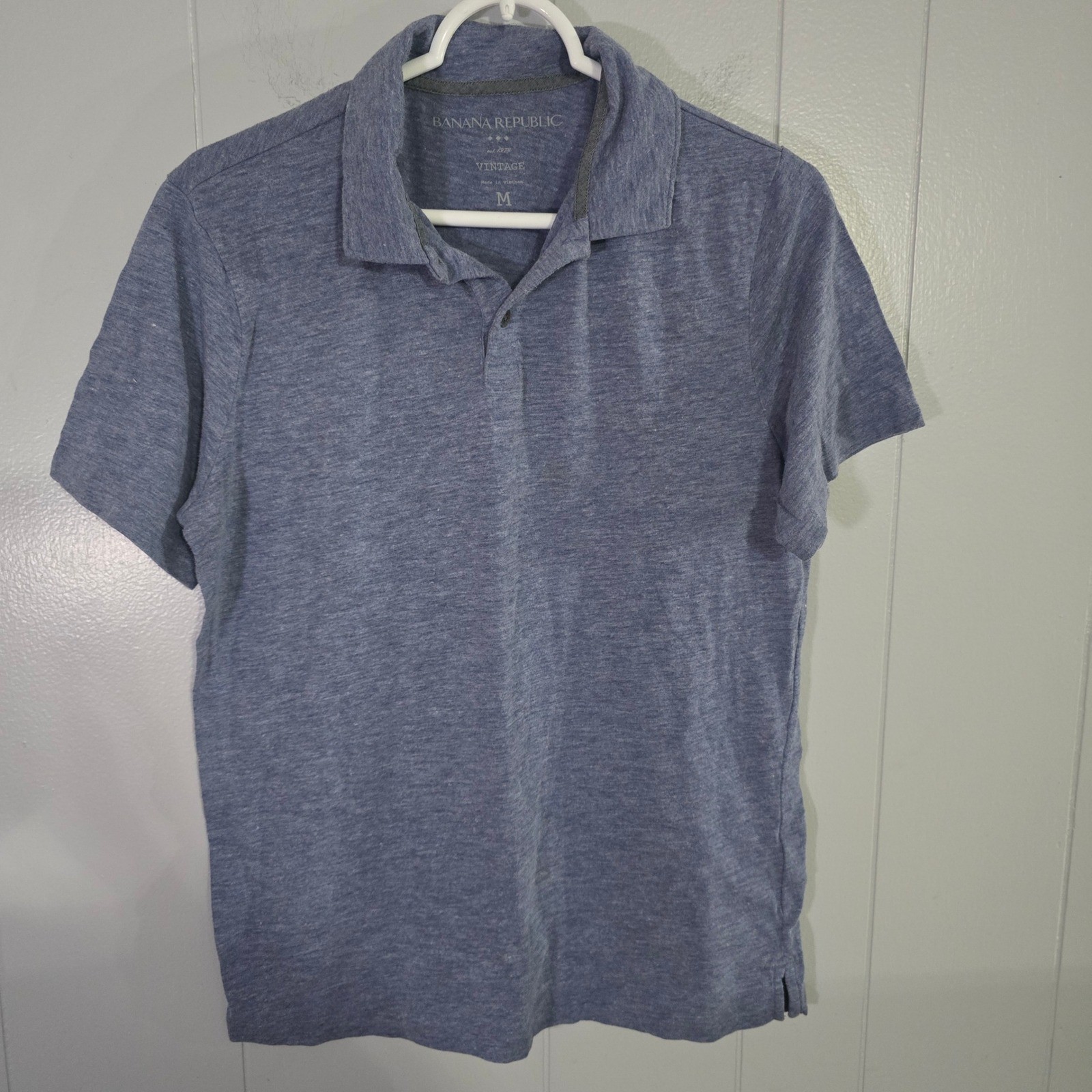 Banana Republic Polo Shirt Mens Size M Blue Good Short Sleeve Vintage Heathered