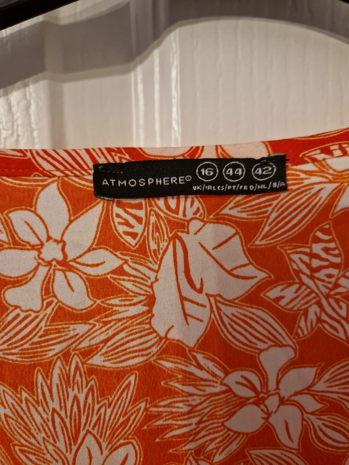Atmosphere Orange & White Floral Print Summer Top Size 16 - Image 3 of 4