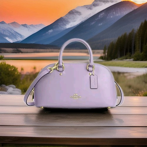💜 COACH 💜 LARA SATCHEL Bag Lilac Purple / Gold Shiny Nappa Leather Purse C-1