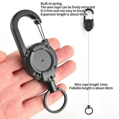 Heavy Duty Steel Cord Retractable Key chain Pull Ring Badge Holder ID Key Reel - image 1 of 4