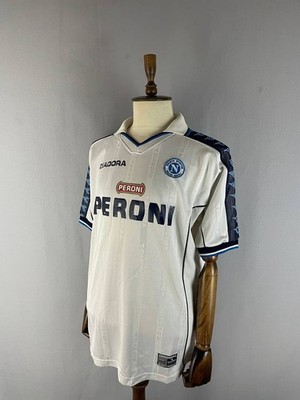 【希少】diadora サッカー　メッシュシャツ L ホワイト　ヴィンテージ Diadora Men Napoli Peroni Sponsor Away Football Soccer Shirt