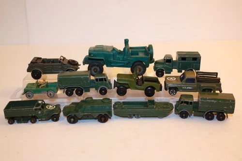 Eleven 1950s-1970s Matchbox Lesney/ PlayArt / Yatming Army Military Vehicles