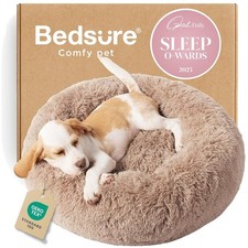 Calming 23" Donut Dog Bed - Plush Faux Fur for Small Pets, Machine Washable