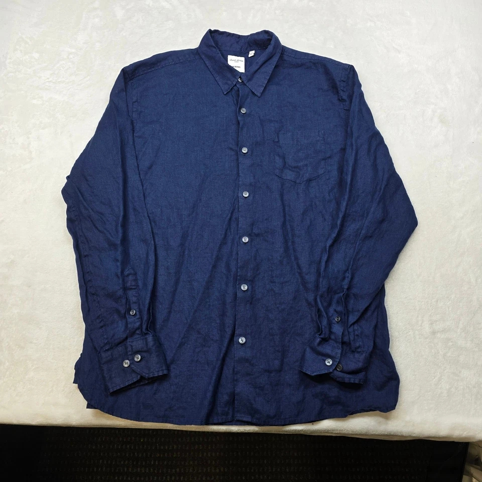 Camisa masculina de linho Murano Baird McNutt XL azul marinho manga longa com botões - Imagem 2 de 4