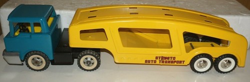 VINTAGE STRUCTO CAR AUTO HAULER CARRIER AND TRAILER PRESSED STEEL~RESTORED~ 22"L - Picture 2 of 9