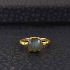 Natural Labradorite Gemstone Gold Plated 925 Solid Sterling Silver Handmade Ring