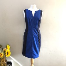 Boden Blue Black Colourblock Dress UK 12R Shift Sleeveless Smart Office Work