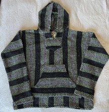 Vintage Baja Joe Mexican Blanket Poncho Hoodie 22x24 Small Drug Rug Sweatshirt