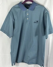 Cutter & Buck  Polo Shirt Large Light Blue Striped Kaanapali Short Sleeve