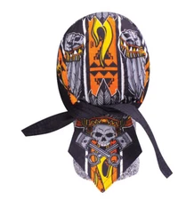Black Orange Indian Chief Doo Rag Head Wrap Cap Biker Durag Sweatband Capsmith