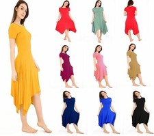 Women Ladies Cap Sleeve Long Hanky Hem Flared Swing Dress Long Vest Top UK 8-26