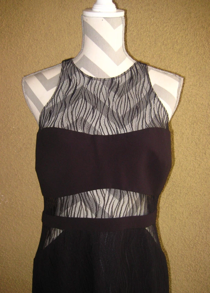 Halston Heritage Negro Halter Malla Superposición Midrigo Forrado Vestido Largo 12 Foto 2 de 4