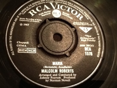 MALCOLM ROBERTS . MARIA / TIME ALONE WILL TELL . 1967 Excellent + vinyl
