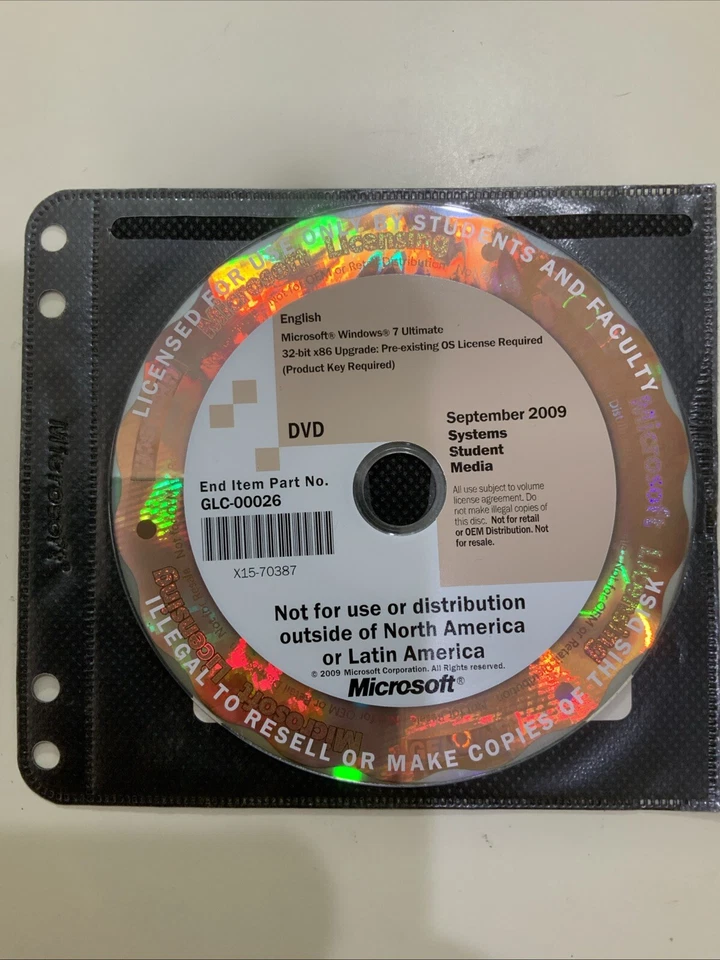 Windows 7 Ultimate 32 Bit UPGRADE ACADEMIC STUDENT EDITION STUDENT SYSTEMS MEDIA - Image 3 of 4