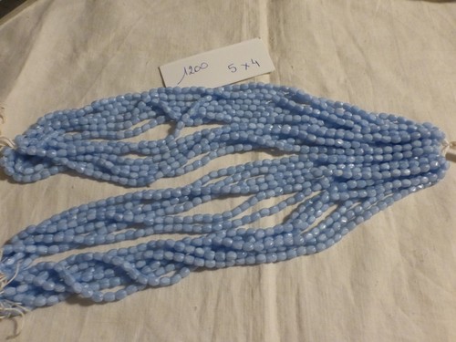 Lot De 200 Perles En Verre Olive Facetté Bleu Turquoise - Ancien Stock, Occasion