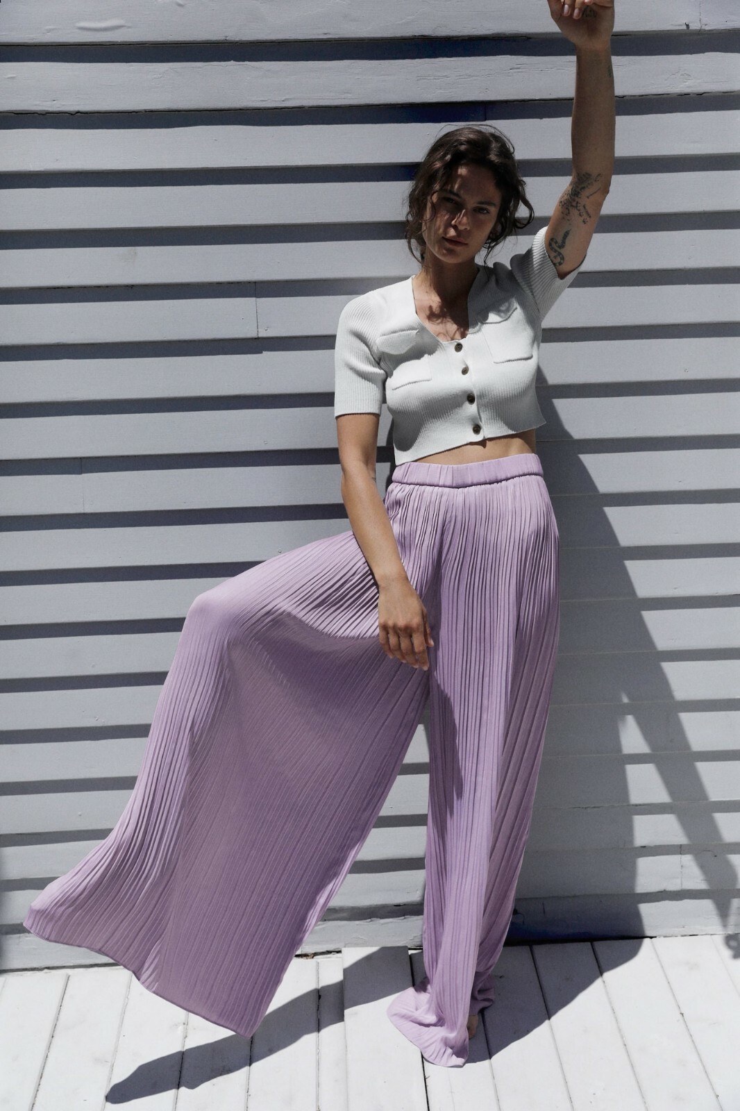 Zara Pants Wide Leg Flowing Trousers Pleated Womens Size Extra Small Lilac   Zara pants Clothes design Zara