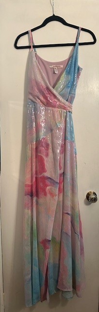 Hutch Alden Rainbow Sequin Wrap Tie Flowing Lined V Neck
