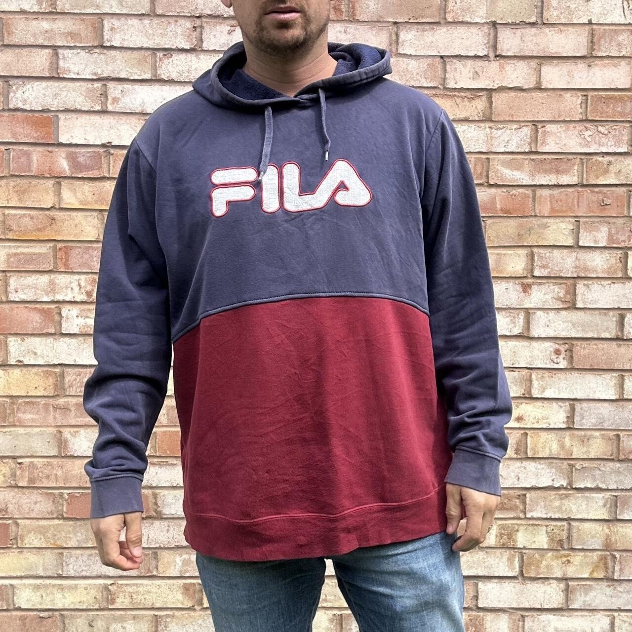 FILA Spellout Felpa con Cappuccio Rilavorata Uomo Taglia XL Felpa Felpa in Pile con Cappuccio
