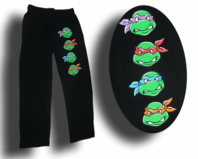 Mens Womens NEW Ninja Turtles Faces Black Pajama Lounge Pants Size S-2XL
