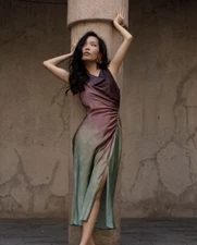 ZARA WOMAN NWT SATIN EFFECT MIDI TIE-DYE DRESS MULTICOLORED | 9232/234 ALL SIZES