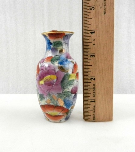 VTG Bone China Bud Vase 4" Urn Style Gold Accents Multicolor Flowers Glazed DC - Picture 2 of 10