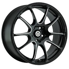 1 Konig 17x7 4X100 +40 24B Illusion Gloss Black with Ball Cut Machined Spoke Acc