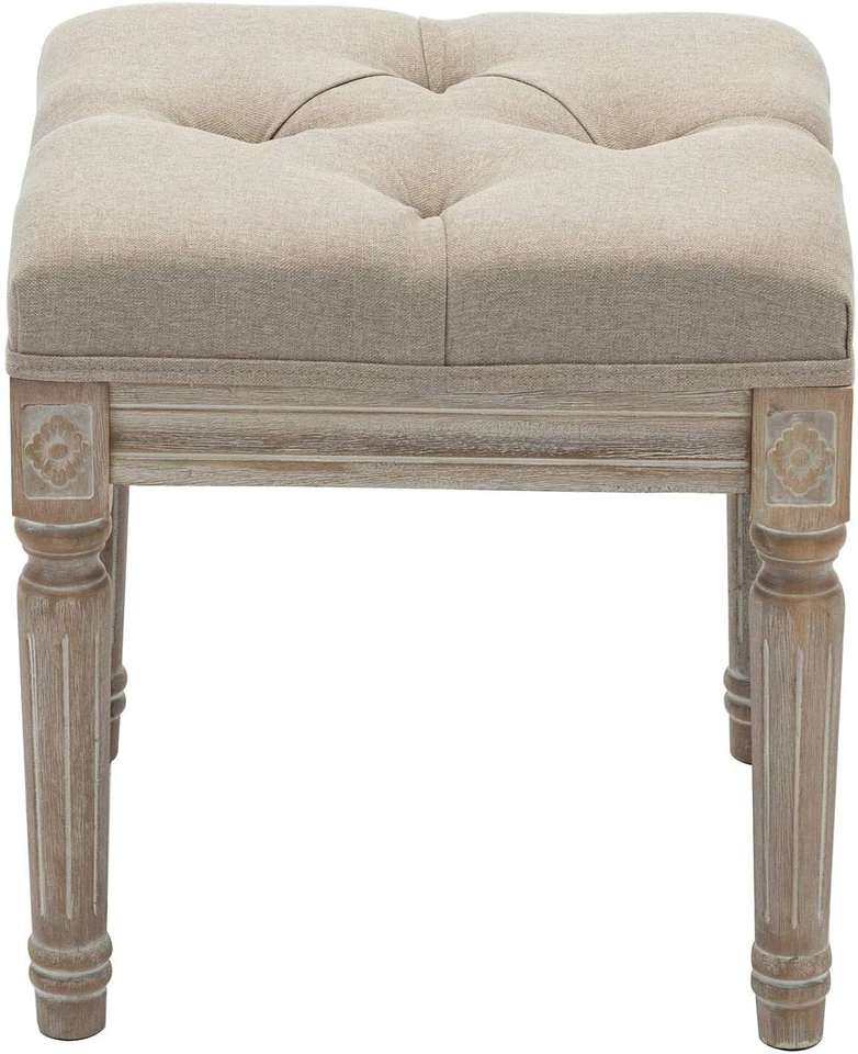 Chairus Square Fabric Tufted Ottoman Bench Stool Rustic wood legs - Image 3 of 4