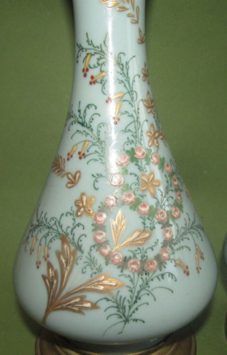 tres joli paire de lampe napoleon 3 opaline 19eme antique glass oil lamps h 40cm - Picture 6 of 9
