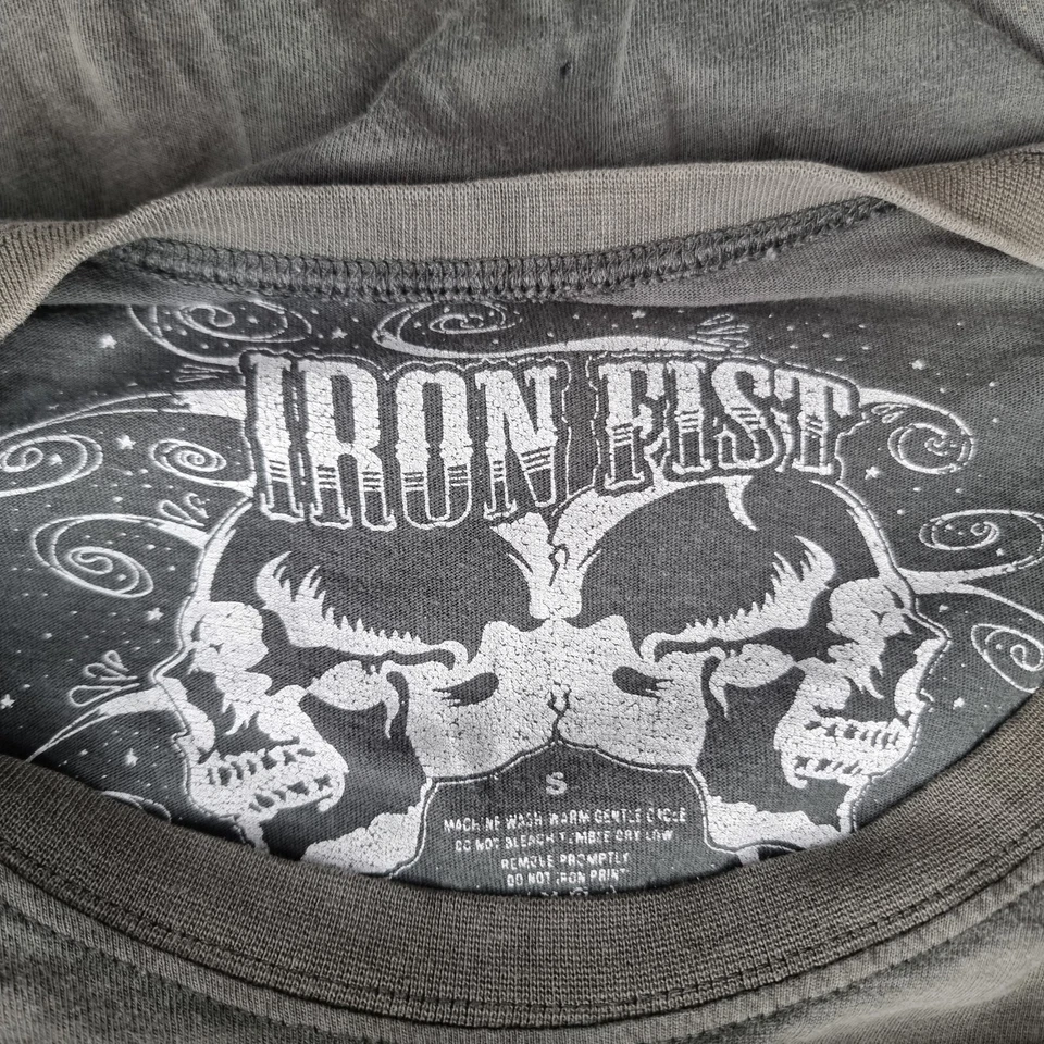 Iron Fist Y2K Punk Skull Skeleton T-Shirt Small Grey - Image 2 of 4